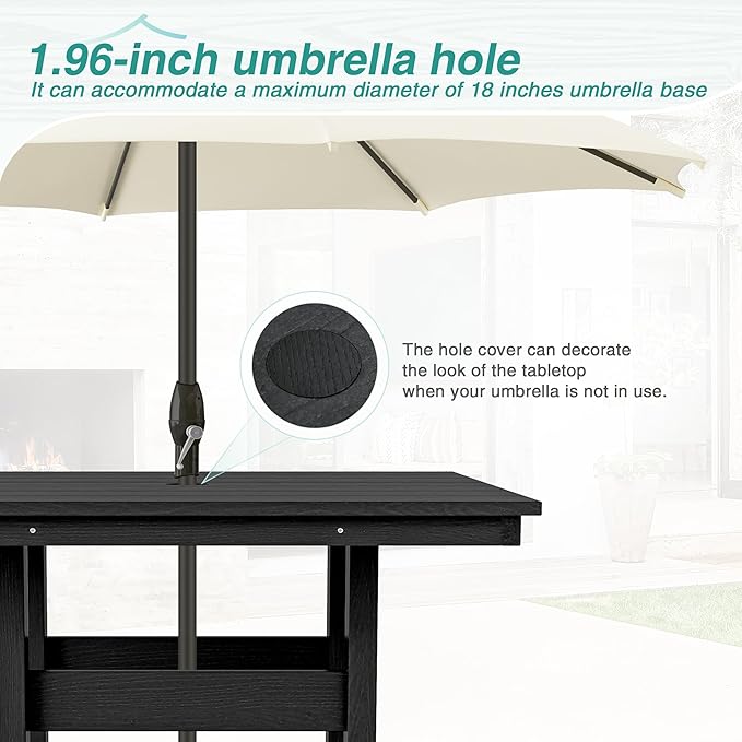 5 Piece Patio Dining Set, 35" Square HDPE Weather Resistant Outdoor Table & 4 Patio Chairs Set with 1.96" Umbrella Hole, Heavy Duty for Small Space Backyard Balcony, Black