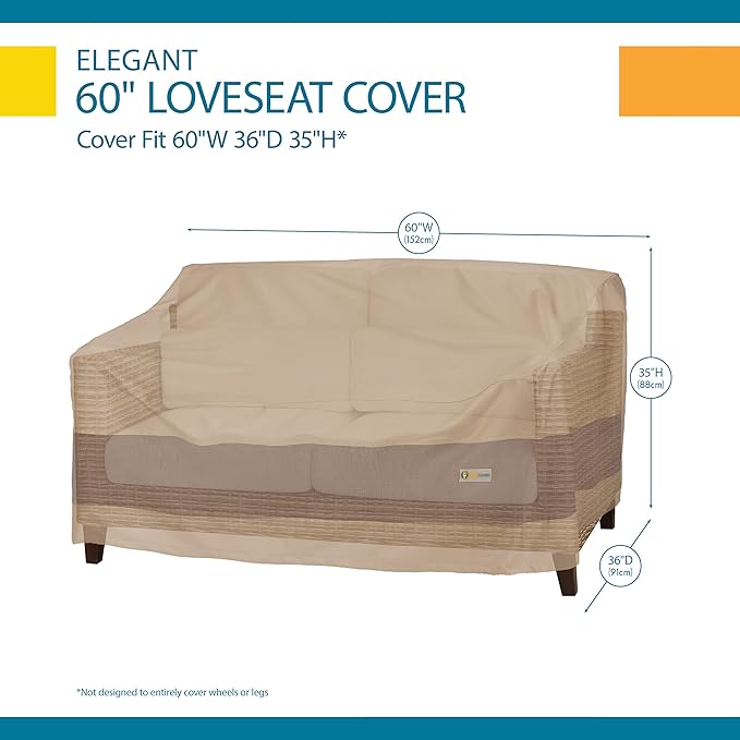 DUCKCOVERS Elegant Waterproof 60 Inch Patio Loveseat Cover, 60W x 36D x 35H, Patio Furniture Covers