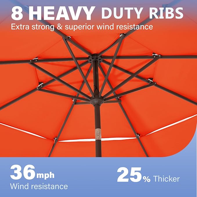 JEAREY 3 Tiers 9 FT Patio Umbrellas Outdoor Table Umbrella with Push Button Market Umbrella 8 Sturdy Ribs UV Protection Waterproof for Garden,Orange