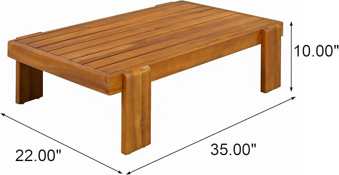Merax 2 Piece Patio Loveseat & Coffee Table Set with Acacia Wood Frame, Waterproof Cushions & Round Backrest for Garden, Deck & Balcony, Light Brown+Teak