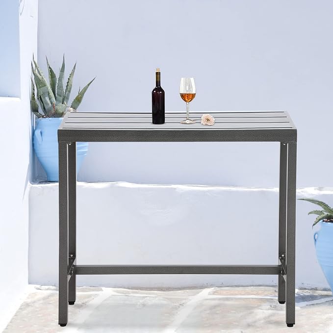 Outdoor Patio Counter Height Bar Table, 47" Rectangle for Patio, Garden, Yard, Balcony, Poolside