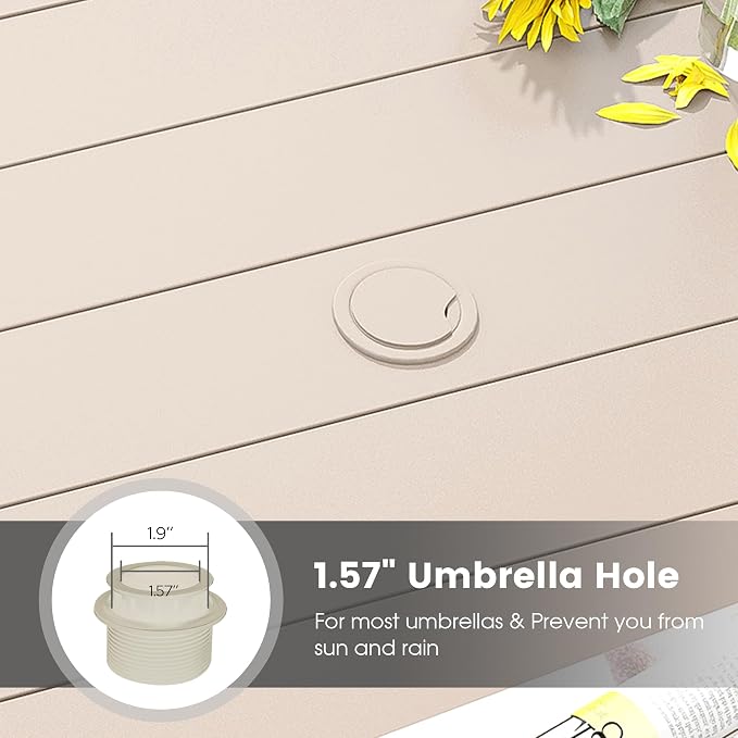 DIFY 48" Round Patio Dining Table for 6, Outdoor Metal Dining Table with 1.57" Umbrella Hole for Backyard Lawn Garden, Sandshell