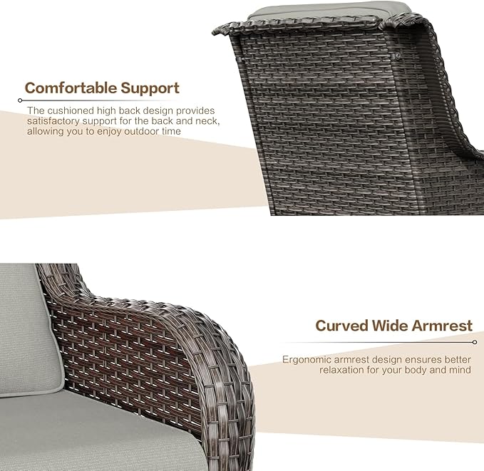 5 Pieces Outdoor Patio Furniture Conversation Set PE Rattan Wicker with a 3-Seater Sofa, 2 Armchairs, 2 Outdoor Ottomans for Yard Backyard (Brown/Beige)