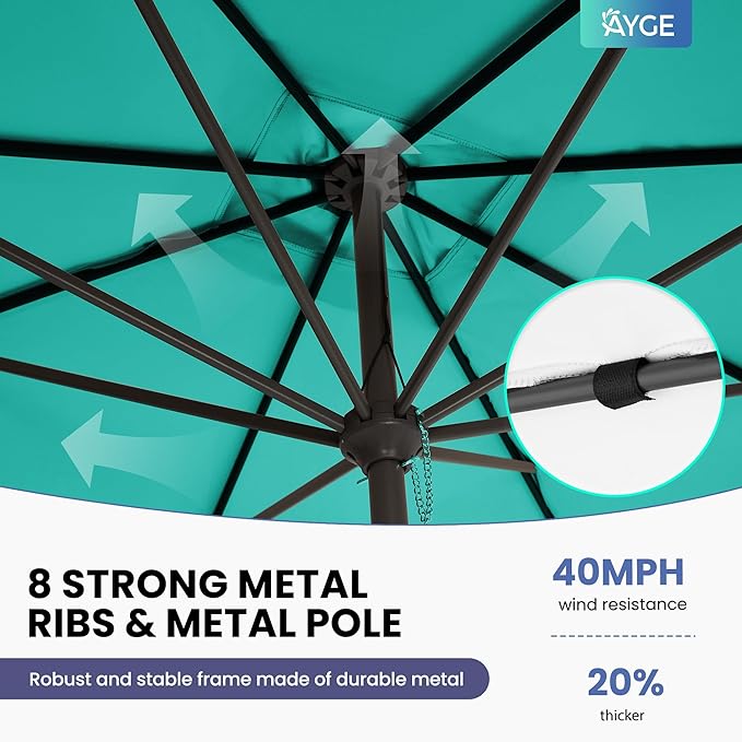 Ayge 8x10FT Large Rectangular Patio Umbrella Outdoor Table Umbrella w/Crank Rectangle Market Umbrella UV Protection for Garden, Deck,Lawn,Yard & Pool,Turquoise