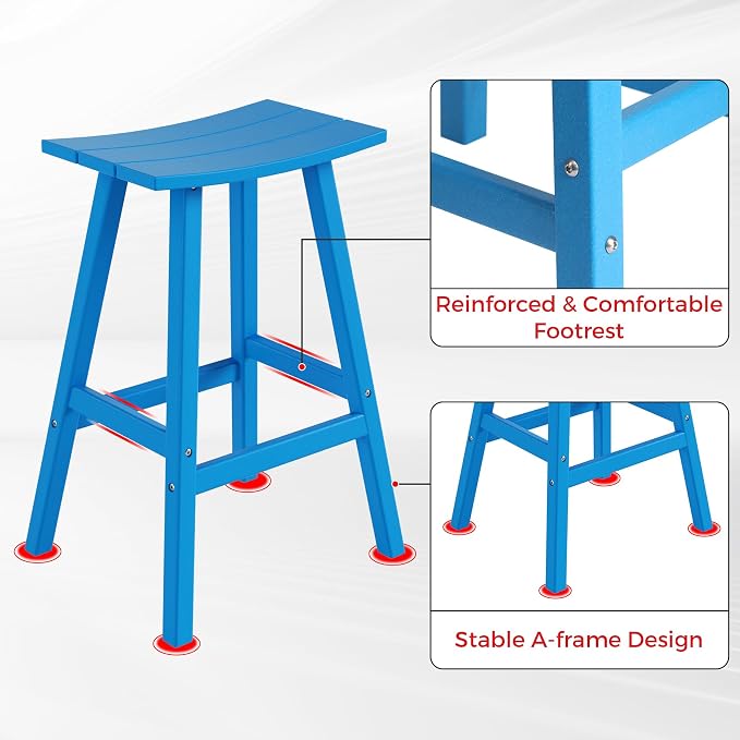 Costaelm Outdoor Bar Table, 42" Counter Height Round Patio Cocktail Bar Table, Patio Bar Table 3-Pieces Set Bistro Dining Table Pub Table for Deck, Backyard, Garden, Pacific Blue