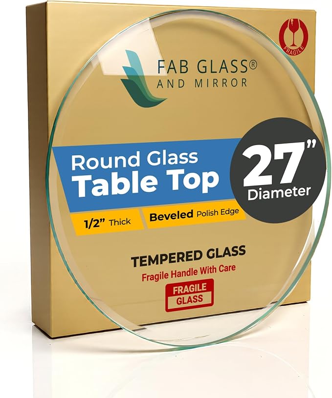 27" Inch Round Glass Table Top 1/2" Thick Tempered Beveled Edge by Fab Glass and Mirror