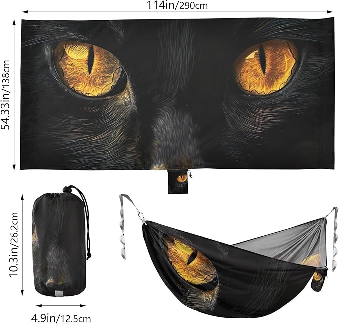 FRMG Black Cat Eyes Camping Hammock 500 lbs Capacity Portable Hammocks with Tree Straps & Attached Carry Bag, Camping Essentials Gear A0900327a