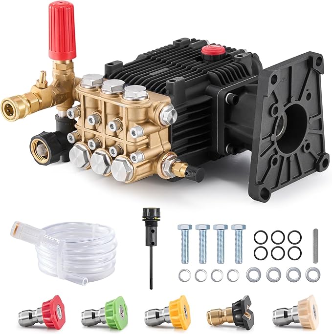 VEVOR Pressure Washer Pump, 1" Shaft Horizontal Triplex Plunger, 4300 PSI, 4.4GPM, Replacement Power Washer Pumps Kit with 5 Nozzles, Compatible with Simpson MorFlex 40224, 40225, 40226, Santoprene