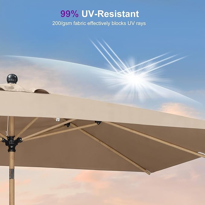 PURPLE LEAF 5' x 8' Patio Umbrella Outdoor Table Umbrella Aluminum Market Umbrella with Push Button Tilt & 8 Sturdy Ribs and Crank Rectangular Outdoor Umbrellas for Garden Patio Lawn, Taupe