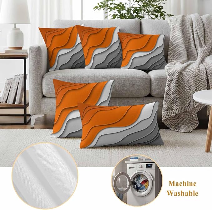 Abstract Beach Outdoor Pillow Covers Set of 2 Aesthetic Grey to Orange Gradient Waterproof Throw Pillow Cover Decorative Cushion Cases for Patio Porch Garden 26X26 Inch