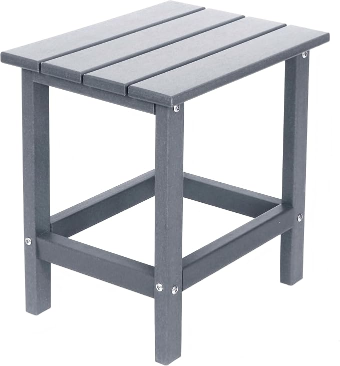 AMILY HDPE Outdoor Adirondack Side Table, Weather Resistant Patio End Table, Heavy Duty Rectangle Side Table for Garden, Balcony, Poolside, Easy Assembly (Grey)