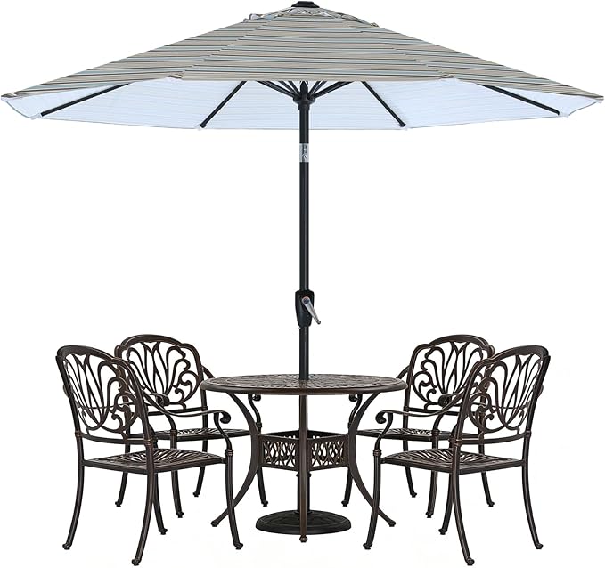 ABCCANOPY 10FT Patio Umbrella, Outdoor Waterproof Table Umbrella with Push Button Tilt and Crank, 8 Ribs UV Protection Pool Umbrella for Garden, Lawn, Deck & Backyard(Khaki Gray Stripes)