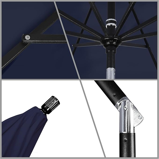 California Umbrella 11Ft Premium Sunbrella Patio Umbrella, Hand-Crank, Tilt-Collar, Black Frame, Navy Fabric