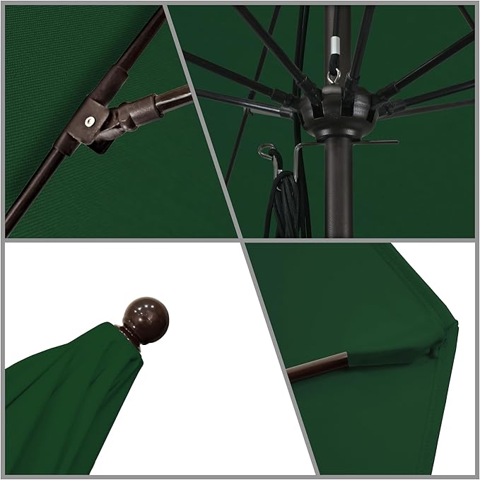 California Umbrella 11Ft Commercial Grade Sunbrella Fabric Market Umbrella, Pulley Lift, Aluminum/Fiberglass, 2mm pole wall, Bronze Frame, Forest Green Fabric