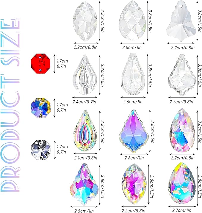 212pcs Sun Catcher Crystal Making Kit for Adults Prism Crystals Lamps Decor | K9 crystal prism suncatcher, rainbow maker for window & home, 12 hanging prisms set, shiny decor pendants chandelier part