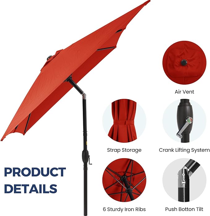 SUNVIVI OUTDOOR Patio Umbrella, Rectangular Patio Umbrella, Metal Pole Square Outdoor Umbrella with Crank and Push Button Tilt, Large Outdoor Umbrella with Polyester Canopy