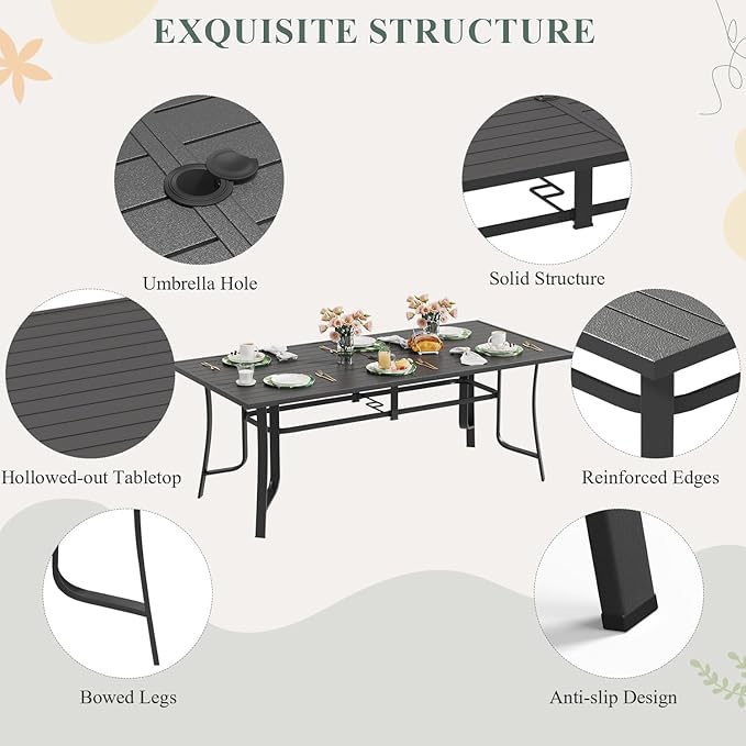 9 Pieces Patio Table and Chairs Set, 75.6" Metal Dining Table with Umbrella Hole,8 High Back Textilene Swivel Chairs,Dining Table Set for 8, Outdoor Furniture for Porch Deck Yard Balcony, Brown