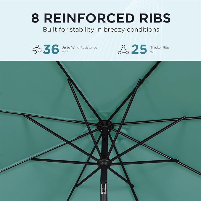 9FT Outdoor Patio Umbrella with Crank Lift & Auto Tilt - Market Umbrella, 8 Heavy-Duty Ribs, UV Resistant & Water-Repellent for Garden, Deck, Poolside & Backyard