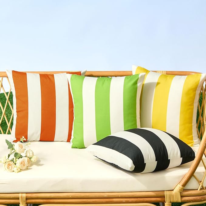 Allorry Outdoor Pillow Covers 20x20 Orange Striped Outdoor Decor JB007I20 | Striped Pillow Covers|for Spring Summer Outdoor Waterproof Garden Patio Furniture Sofa Bed Home Decor