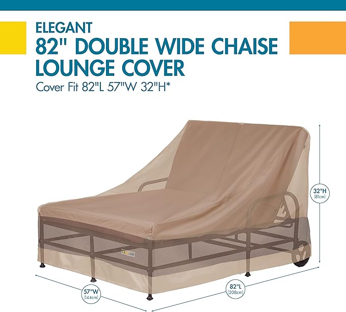 DUCKCOVERS Elegant Waterproof 82 Inch Double Wide Patio Chaise Lounge Cover, Patio Furniture Covers