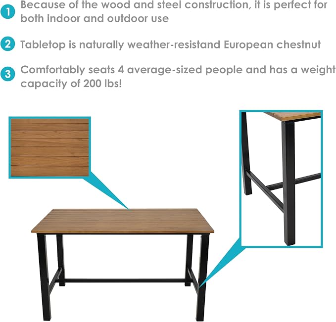Sunnydaze 4-Person Solid Wood Rectangle Patio Dining Table - for Indoor or Outdoor Use - 47.25" W x 31.25" D