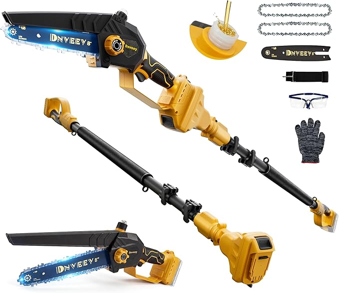 8-Inch Cordless Pole Saw for Tree Trimming, Compatible with DeWalt 20V Max, 15.6FT Extendable 2-in-1 Mini Chainsaw & Tree Trimmer, 800W Brushless [Tool Only - No Battery]