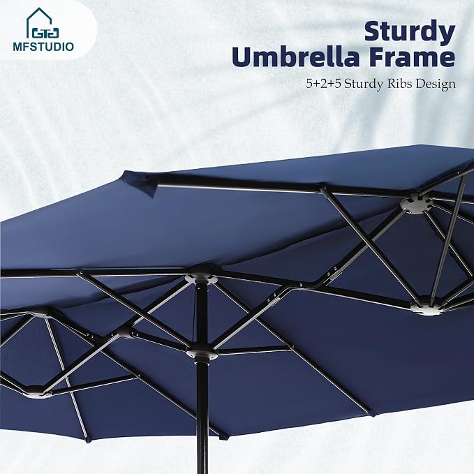 MFSTUDIO Outdoor Dining Set with Umbrella, Patio Dining Set for 6, Outdoor Furniture Set with Rectangular Table & Textilene Chairs & Navy Blue Umbrella (Base not Included)