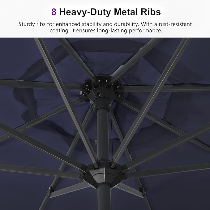 PURPLE LEAF 11' Round Patio Umbrella Outdoor Table Umbrella Aluminum Frame Market Umbrella Sun Umbrella with 8 Sturdy Ribs for Garden Deck Lawn Pool Navy Blue