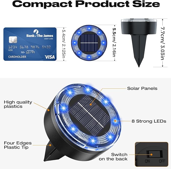 vighep Mini Solar Ground Lights, 12 Pack Solar Lights Outdoor Waterproof, Upgraded LED Flat Landscape Lighting for Outside Pathway Garden Patio Yard Driveway,Blue