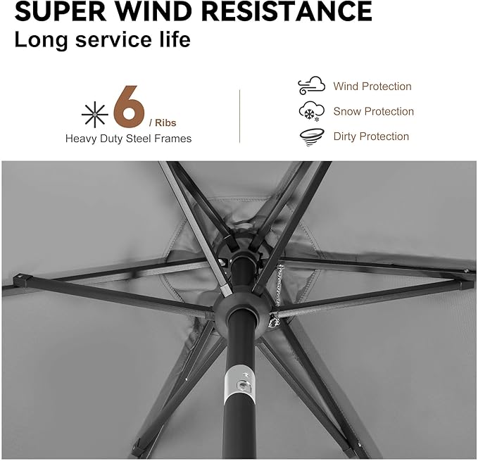 10ft Patio Umbrella Outdoor - Table Umbrella with 6 Sturdy Ribs, Market Umbrella with Push Button Tilt, UV Protection for Pool, Porch, Garden, Deck, Backyard (Anthracite)