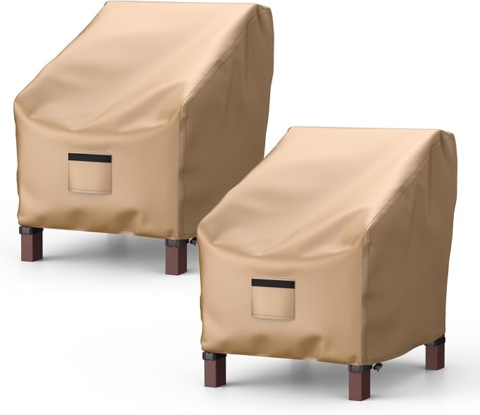 Patio Chair Covers for Outdoor Furniture Waterproof 2 Pack, Lawn Chair Covers 600D Heavy Duty Oxford Cloth, Large Covers for Lounge Lawn Deep Seat 33" W x 31" D x 31" H-Brown