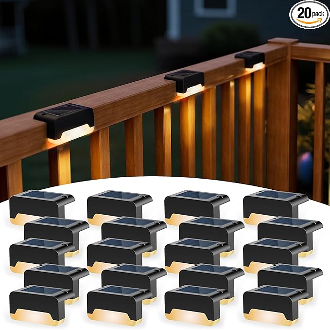 SOLPEX Solar Deck Lights, Solar Step Lights for Outside Waterproof Led Stair Light for Outdoor Fence, Balcony, Patio, Railing, Front Porch, Yard and Pathway(20pack Warm White)