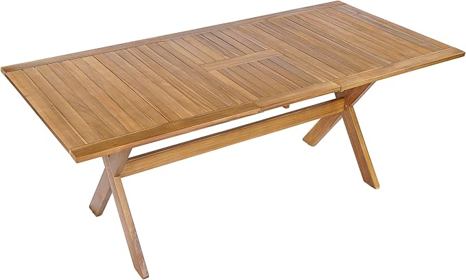 Christopher Knight Home Doca 7 Piece Acacia Wood Outdoor Dining Table Set for 6, Extendable Dining Table and 6 Patio Chairs with Cushion & Rope Accent, Wooden Outdoor Patio Furniture Set, Teak+Beige