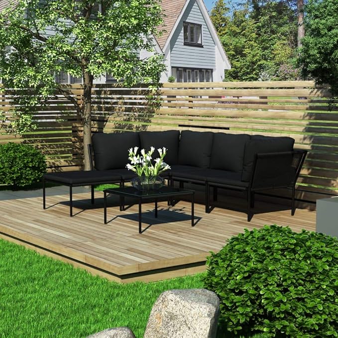 Patio Lounge Set with Cushions,Outdoor Furniture,Outdoor Furniture Sets,Patio Conversation Sets,for Garden,Deck,Backyard,6 Piece Black PVC