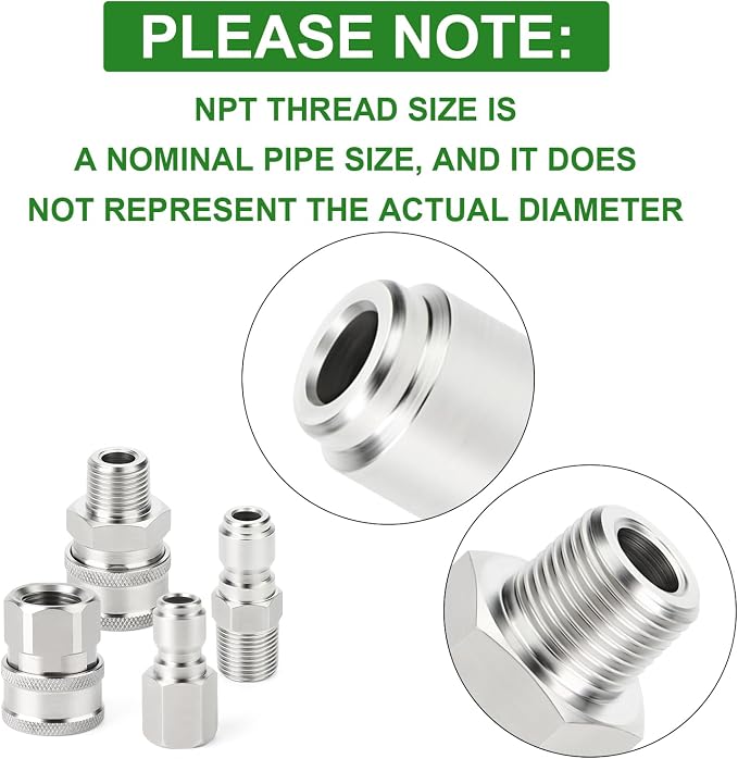 TAISHER 1PCS 304 Stainless Steel Pressure Washer Adapter Kit, NPT Quick Connect Fittings, 3/8" NPT Thread