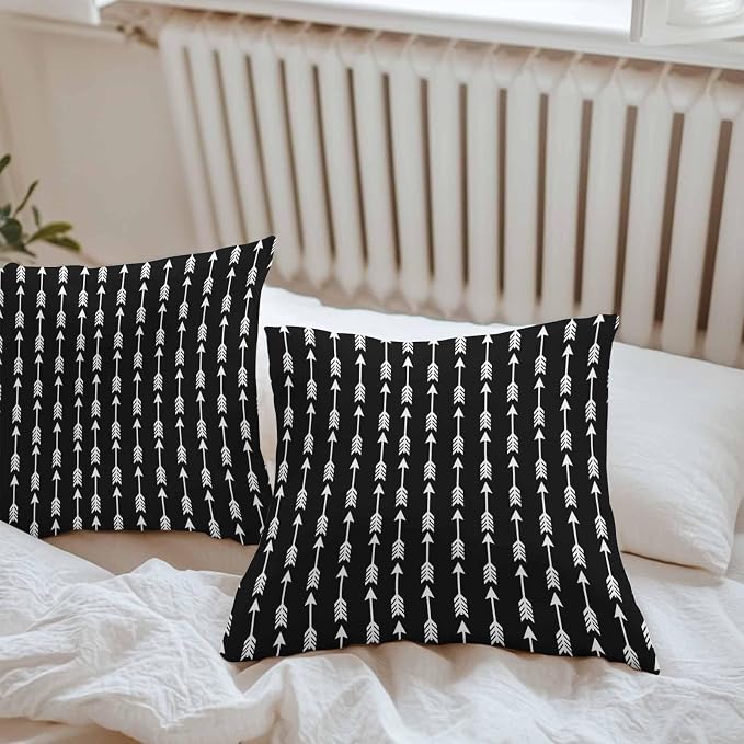 Arrow Outdoor Pillow Covers 26"x26" Set of 2, Abstract Rustic Western Tribal Geometric Arrow Black Waterproof Throw Pillow Covers for Patio Furniture, Decorative Cushion Covers for Porch
