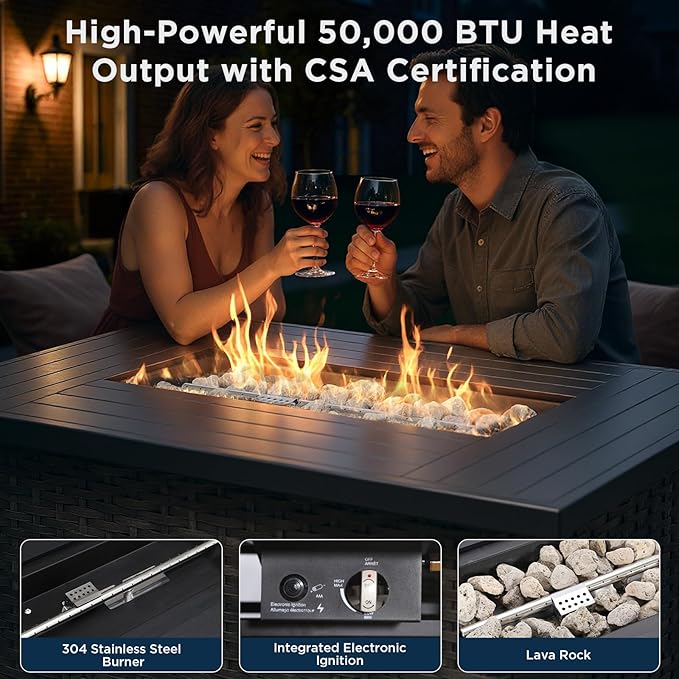 Patio Furniture Set with 42.5" Fire Pit Table-6 Pieces All Weather Wicker Outdoor Furniture with High Back Swivel Patio Chairs Set of 2 Outdoor Couch for Deck Backyard Blue/Gray