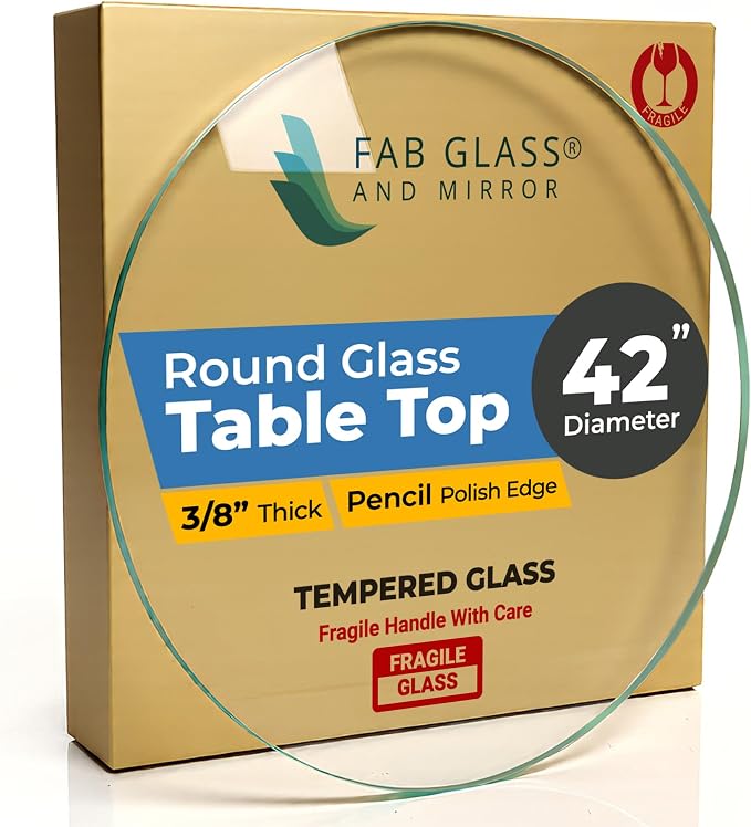 42" Inch Round Glass Table Top 3/8" Thick Pencil Polish Edge Tempered by Fab Glass and Mirror