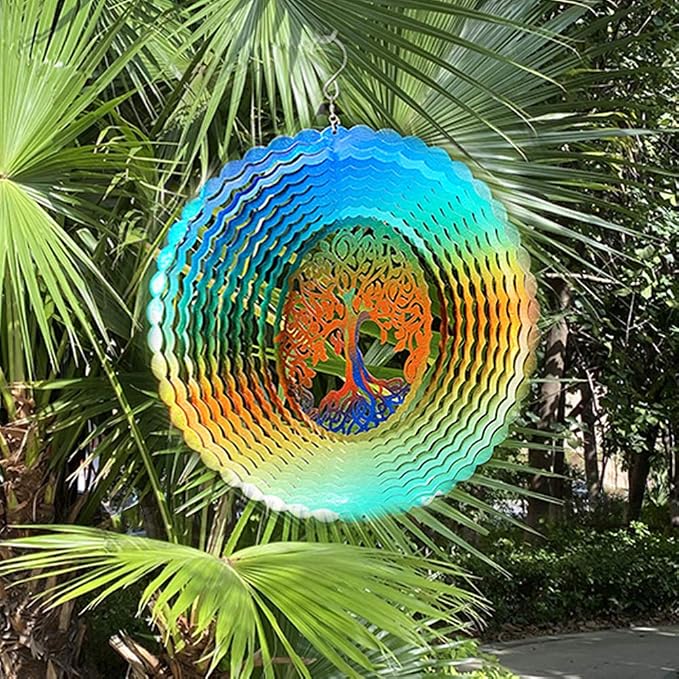 FONMY Stainless Steel Wind Spinner Worth Gifts Indoor Outdoor Garden Decoration Crafts Ornaments 12Inch Multi Color Life Tree Wind Spinners