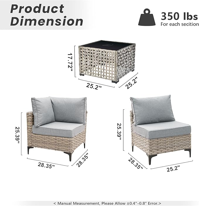 Outdoor Patio Furniture Sets,7 PCS Patio Conversation Set Outside Rattan Sectional Sofa with Coffee Table Fit Backyard Porch Garden Poolside Balcony
