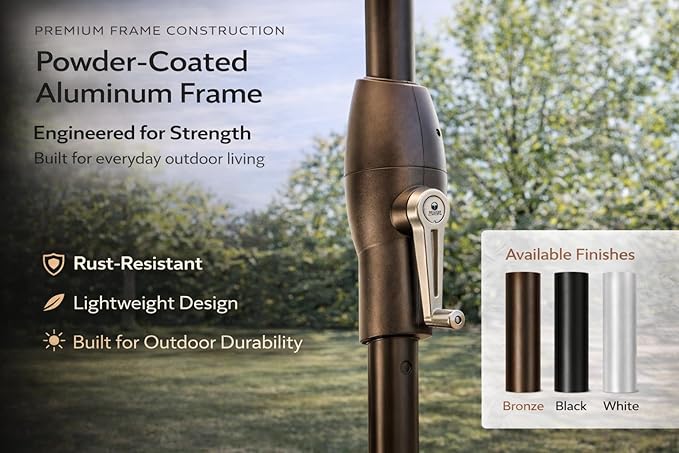 Treasure Garden 7.5ft Patio Umbrella – Outdoor Market Umbrella – Push Button Tilt – White Aluminum Frame (O’bravia, Sand)