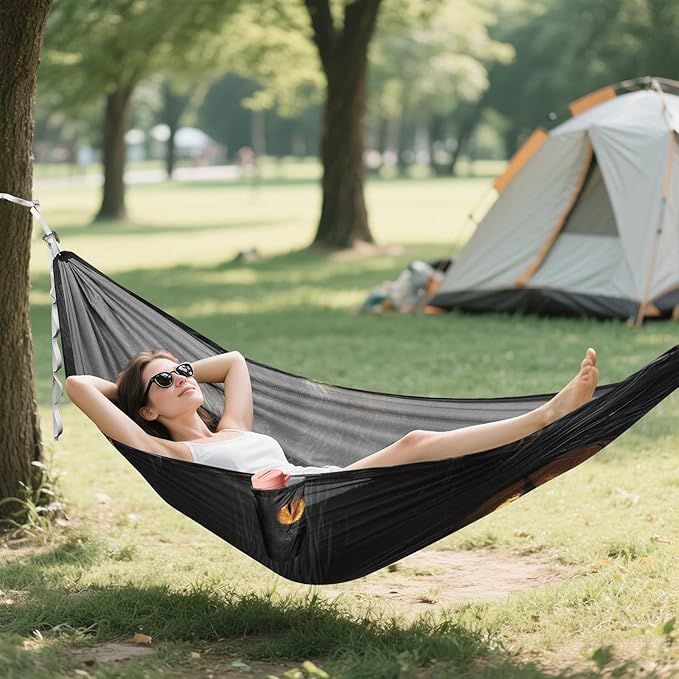 FRMG Black Cat Eyes Camping Hammock 500 lbs Capacity Portable Hammocks with Tree Straps & Attached Carry Bag, Camping Essentials Gear A0900327a