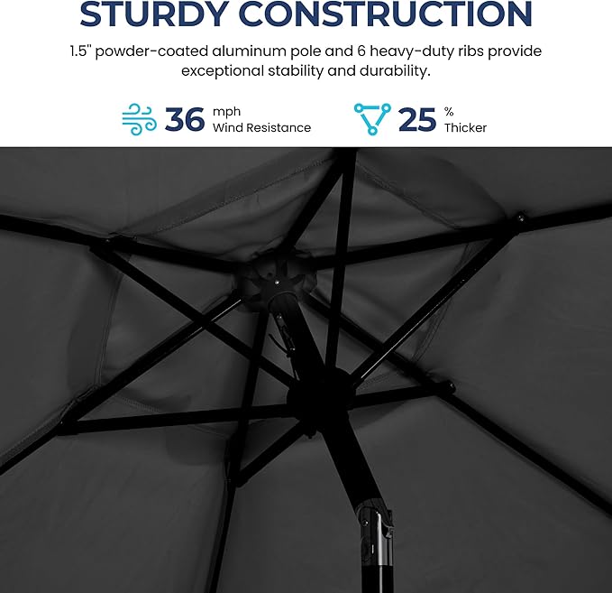 Wisteria Lane Outdoor Patio Umbrella, 7.5' Patio Umbrella, Market Umbrella, Large Outdoor Umbrella, Metal Pole Umbrella with Push Button Tilt and Crank, Polyester Canopy