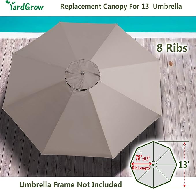 YardGrow 13ft 8 Ribs Umbrella Canopy Replacement for Patio Umbrella, Canopy ONLY, Frame NOT Included