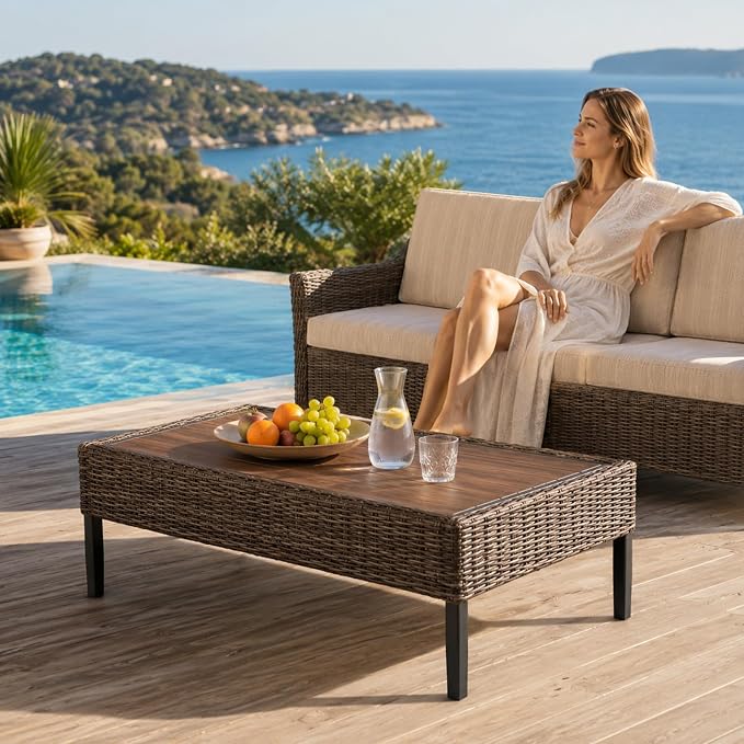 Wicker Patio Conversation Set, Outdoor Patio Furniture Set with Deep Seating, Wide Armrests & Thick Cushions, All-Weather Outdoor Furniture Set for Patio, Porch, Deck & Backyard