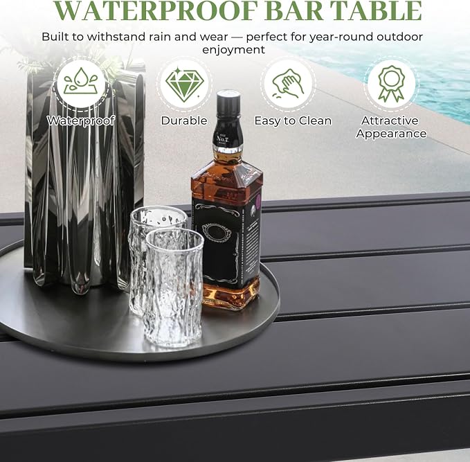 Outdoor Bar Table, Patio Counter Height Bar Tables, 63" Rectangle Bar Table for Patio, Garden, Yard, Balcony, Poolside