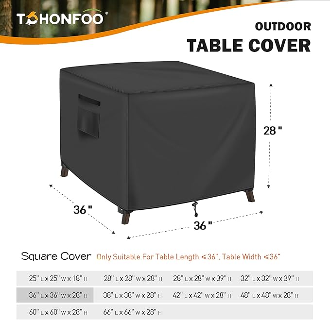 Square Patio Table Cover, Outdoor Table Covers Waterproof, UV Resistant Outdoor Lawn Patio Furniture Covers, 36" L x 36" W x 28" H