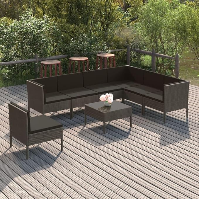 8 Piece Patio Lounge Set with Cushions,Patio Sofa,Outdoor Daybed,Outdoor Furniture Sets,Patio Seating,Patio Conversation Sets,Modern Set,Patio Furniture Set,Front Porch Furniture, Poly Rattan Gray