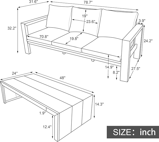 4 Pieces Patio Sofa Set Outdoor Seating Group 5-Person Sofa Set Outdoor Conversation Set with Cushions and a Coffee Table for Garden, Backyard,Balcony,Poolside (Mocha#50)