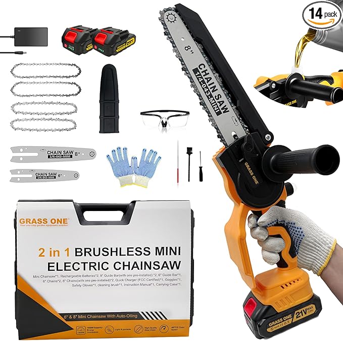 Mini Chainsaw, 8 inch & 6 Inch Portable Electric Chainsaw, 2026 Upgrade, Small handled Chain saw Cordless with 2 Batteries & Auto Oiler for Trees Branches, Garden, Yard, Power Gifts for Men Dad Mom